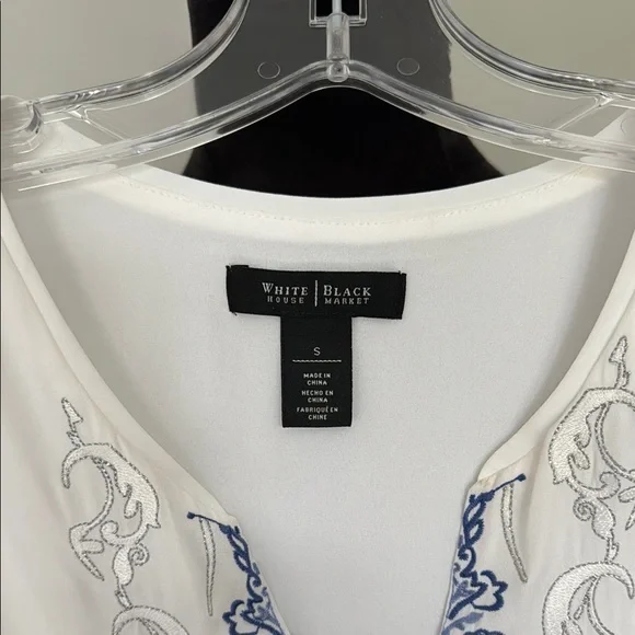 White and Blue Embroidered Women's Top - Picture 5 of 7